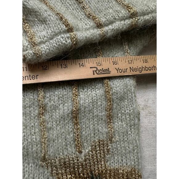 Vintage Mohair Wool Sweater gold metallic striped floral sage Mint green glam - Picture 8 of 16